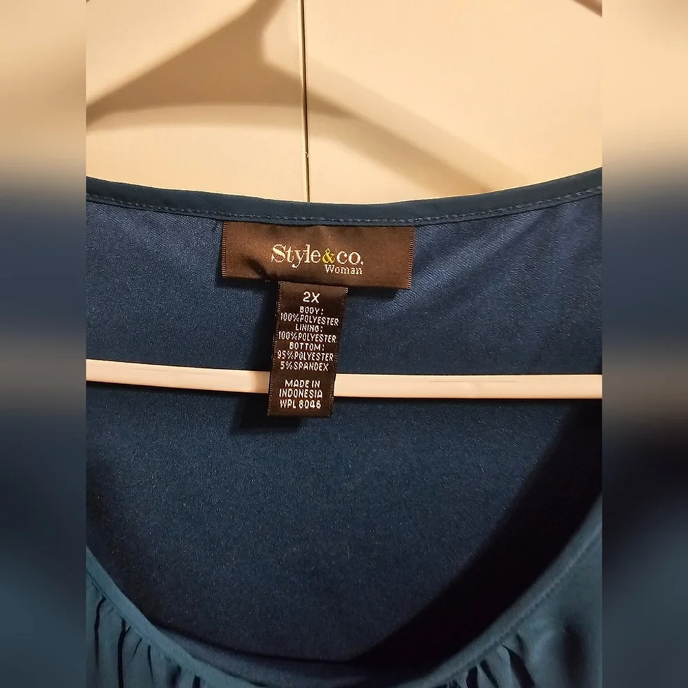 Style & Co Teal Blouse with Sheer Sleeves 2x - Picture 2 of 4